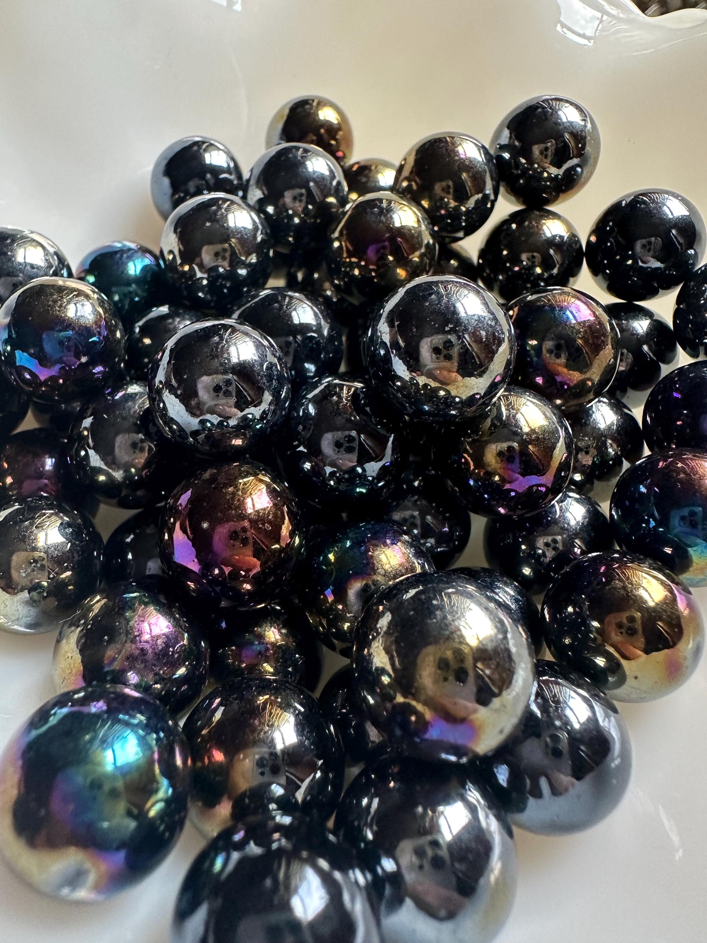 20ct Moody Gunmetal Glass Oil Slick Opaque Carnival Handmade Grey Rainbow 14mm Vintage Game Replacement Marbles