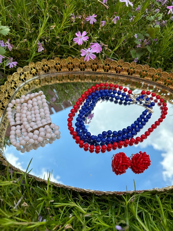 Vintage Patriotic Red White and Blue Jewelry Set