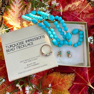 1980&#39;s Avon Turquoise Impressions 4-Piece Jewelry Set Earrings Necklace Ring