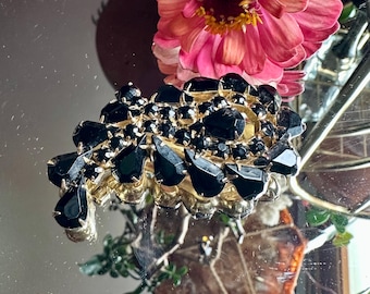 1950's French Jet Glass Paisley Hollywood Regency Artisan Jeweler Brooch