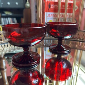 Set of 2 1940s Anchor Hocking Monarch Royal Ruby Red Glass Sherbet Dishes Coupes