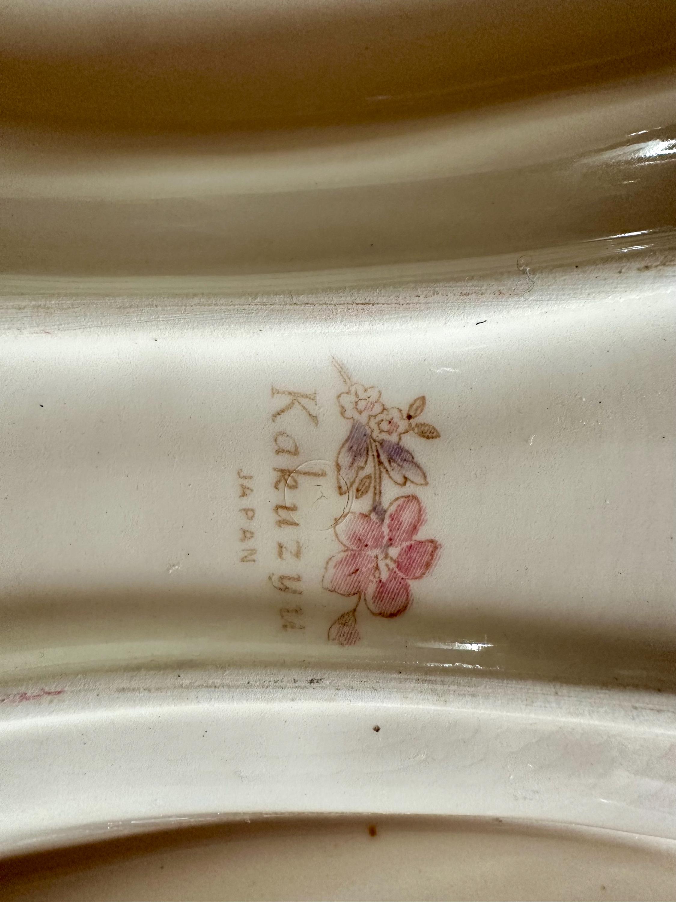 1950's Kakuzyu Japan Ceramic Pink Wildflower 3-section