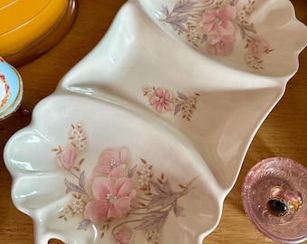 1950's Kakuzyu Japan Ceramic Pink Wildflower 3-section