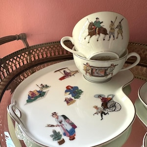 RARE 4 Piece Vintage Kutani Japan China Eggshell Ceramic Snack Plate and Cup Set