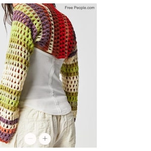 Free People Gia Shrug - make your own with this crochet pattern. This shrug / bolero pattern is for beginners and can be made in a weekend. This shrug / bolero is great for the spring or as a beach shrug during the summer.
