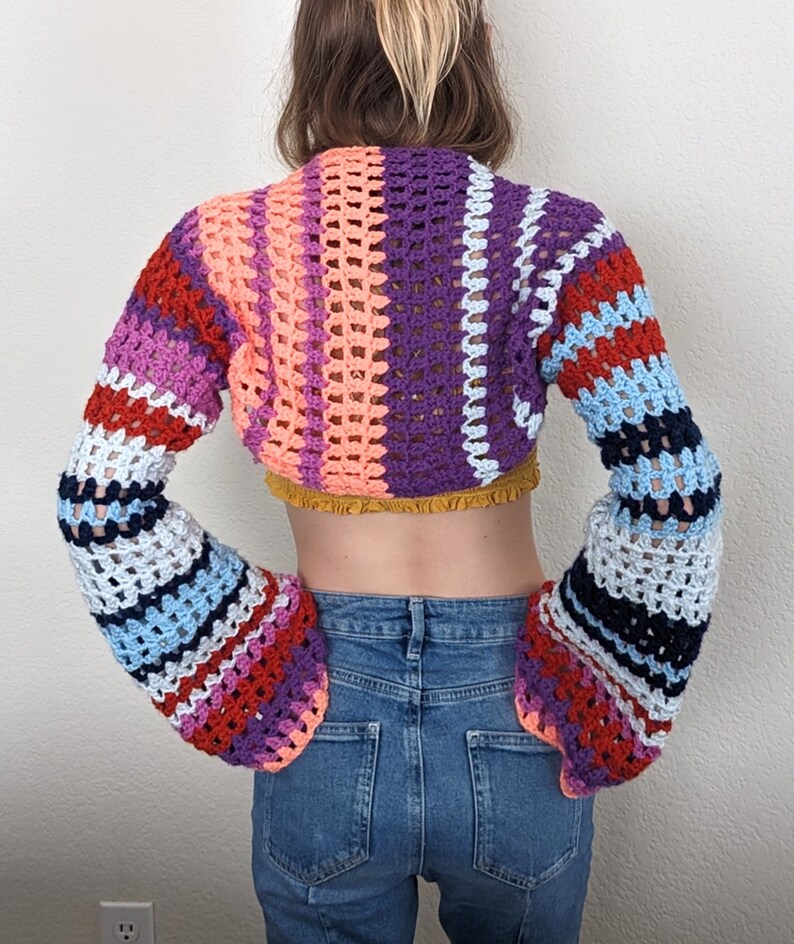 This is a picture of the finished product. This shrug / bolero crochet pattern is for beginners and can be made in a weekend.