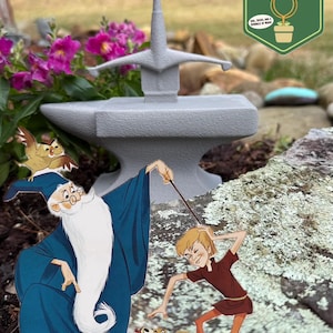 King Arthur’s Excalibur Sword in the Stone garden statue - Flower Magic kingdom Disney Epcot floral gift Modern outdoor Yard Ornament stake