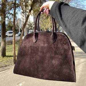 Leather Tote Bag, Suede Leather Shoulder Bag, Women's Top Handle Bag, Large Commuter Bag, Women's Handbag image 14
