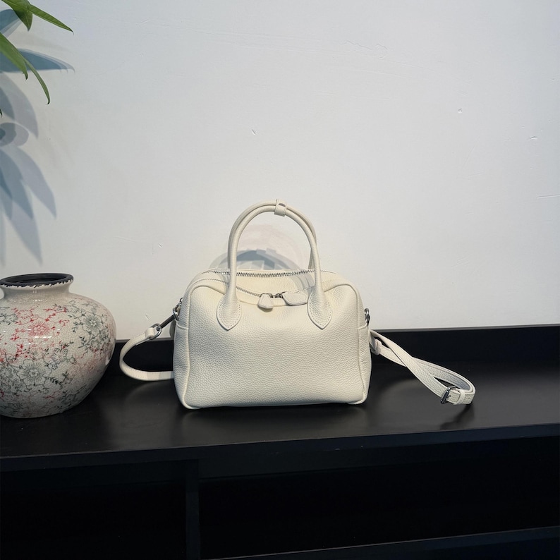 Leather Top Handle Bag, Leather Crossbody Bag, Niche Design Women's Handbag, Minimalist Leather Bag image 2
