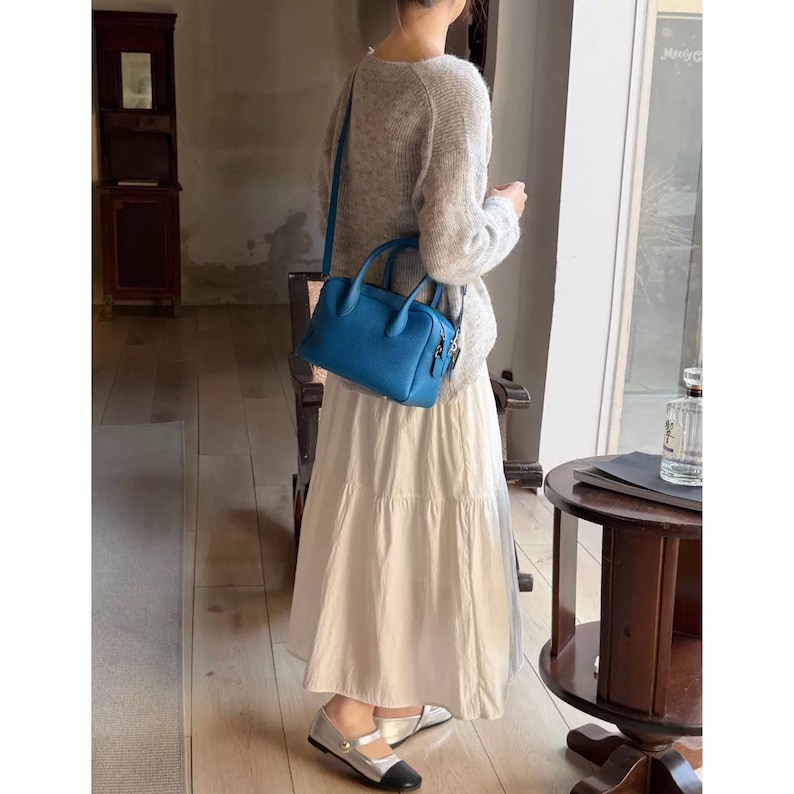 Leather Top Handle Bag, Leather Crossbody Bag, Niche Design Women's Handbag, Minimalist Leather Bag image 8