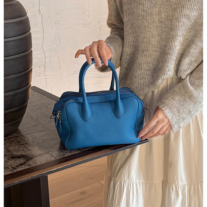 Leather Top Handle Bag, Leather Crossbody Bag, Niche Design Women's Handbag, Minimalist Leather Bag image 10
