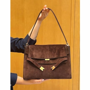 Suede Leather Shoulder Bag, Large Suede Tote Bag, Minimalist Leather Tote Bag, Suede Leather Underarm Bag