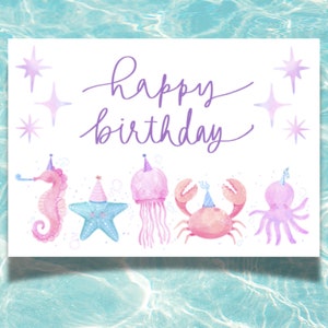 Bajo el mar - Tarjeta de cumpleaños, Tarjeta de cumpleaños imprimible, Tarjeta de cumpleaños