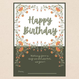 Sage Floral Happy Birthday Gift Card Holder, Printable Gift Card Holder, Happy Birthday
