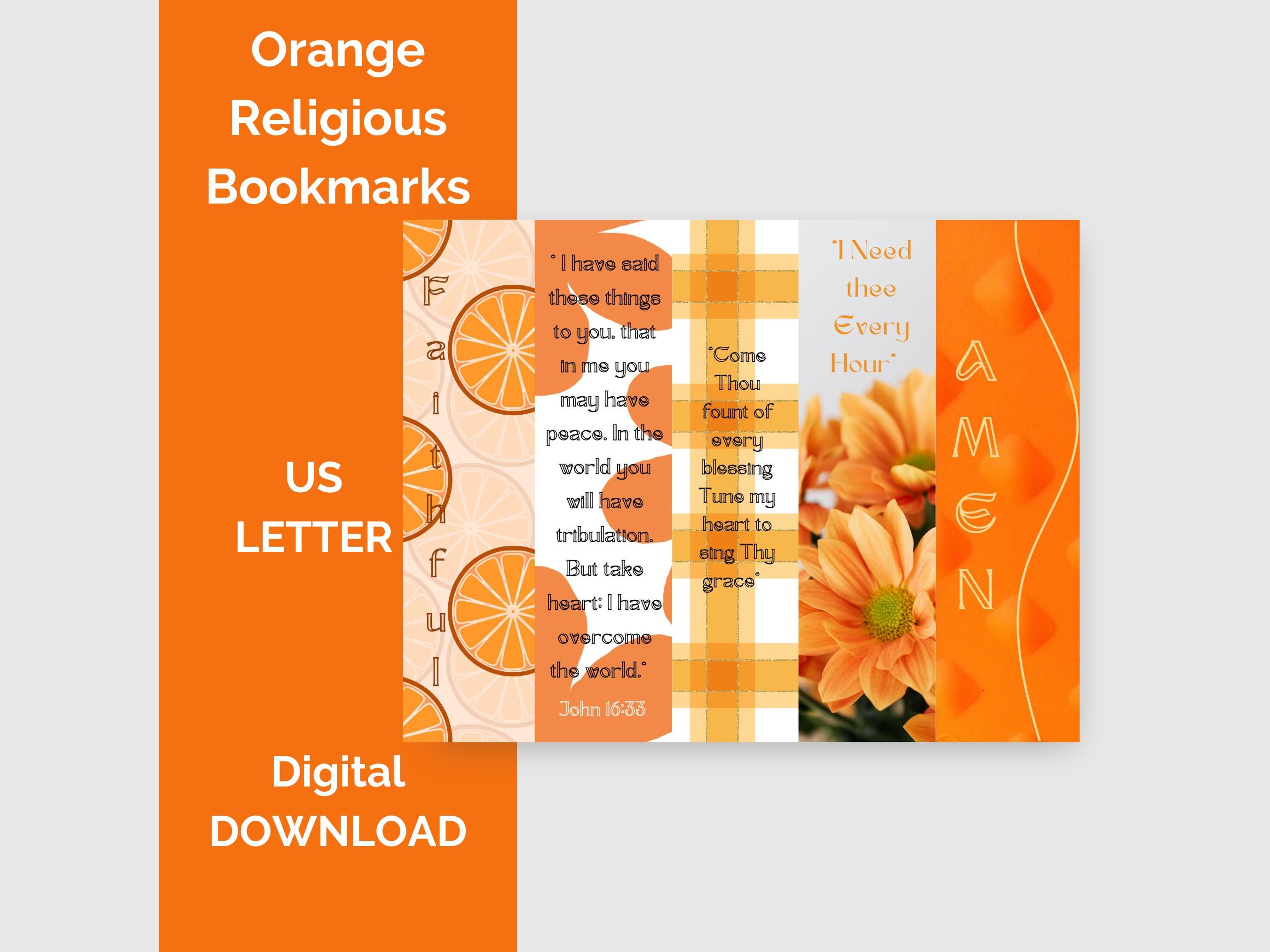 Religious Bookmarks, Printable Religious Bookmarks, Orange Religious ...