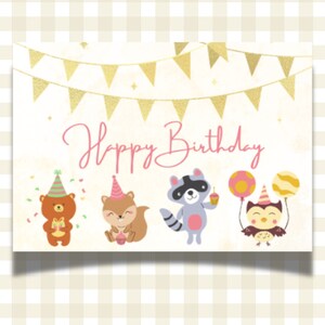 Woodland Party Animals Card, Printable Birthday Card, Birthday Card