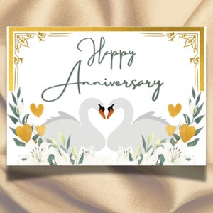 Tarjeta de aniversario del cisne, tarjeta de aniversario imprimible, tarjeta de aniversario