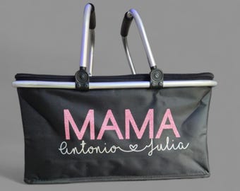 Shopping basket cooling basket personalized. Insulated with lid