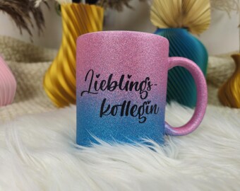 Glitter mug “Favorite colleague” – Gift for colleague – Pink blue ombre mug – Thank you office farewell birthday gift