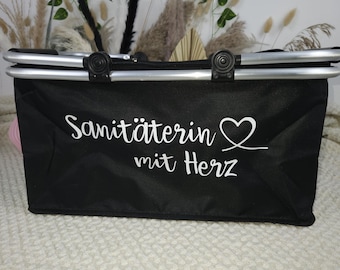 Shopping basket "Paramedic with heart" Black folding basket with print, gift for rescue workers, nurses & emergency paramedics