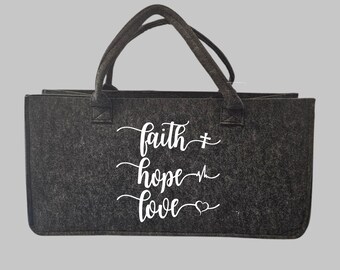 Felt Shopper “Faith Hope Love” – Christian Bag, Gift for Women, Faith, Love, Bible Verse, Felt Handbag