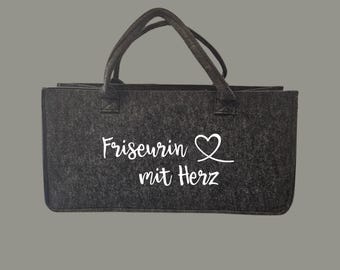 Hairdresser with heart felt bag – gift for hairdresser – thank you hairdresser – felt bag with print – personalizable bag