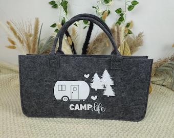 Camp Life felt bag – camping bag with caravan motif – gift for campers – felt bag with print – camping love accessory