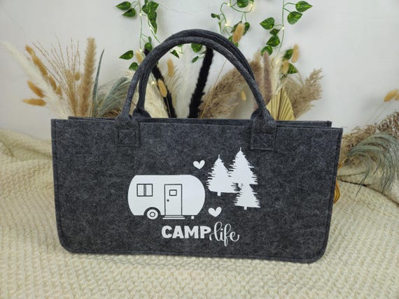 Camp Life Filztasche – Camping Tasche mit Wohnwagen Motiv – Geschenk für Camper – Filztasche mit Aufdruck – Campingliebe Accessoire