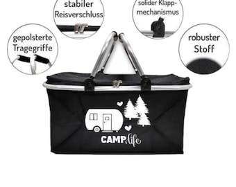 Insulated shopping basket • Camp Life Design • Thermal picnic basket • Foldable & lightweight • 3 colors • Camping gift • Cooler basket with lid