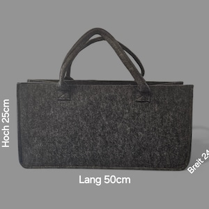 May include: A dark gray felt tote bag with two handles. The bag is rectangular, measuring approximately 19.7 inches long, 9.4 inches wide, and 9.8 inches high.