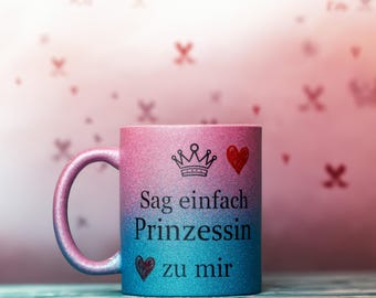 Personalized Princess Coffee Mug – Glitter Mug with Saying, Gift for Women, Girlfriend, Colleague, Birthday & Christmas