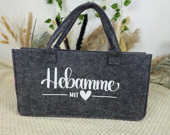 Midwife with heart – felt bag / tote bag / cosmetic bag – gift for midwives – personalized – thank you obstetrics