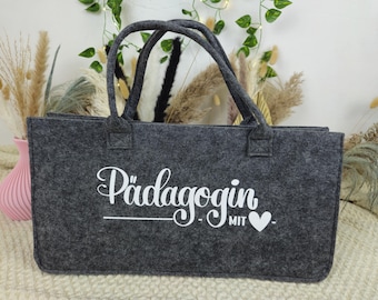 Educator bag made of felt – gift for educator or teacher – felt bag with print – thank you for educator – personalizable