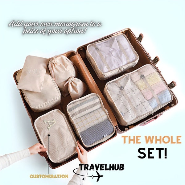 Cubes d'emballage de voyage, bagages de voyage, valise de rangement, sac de voyage indispensable pour vêtements, chaussures, produits de beauté, produits de toilette, lot de 8 pièces étanches