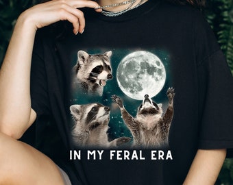 Three Raccoons Vintage Graphic T-shirts, Retro Raccoon Moon Tshirt, Raccoon Lovers, Funny Raccon Tee, Oversized Washed Tee, Raccoon Gifts