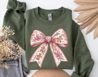 Coquette Bow Christmas Sweatshirt, Christmas Tree Shirt, Christmas Sweatshirt, Girly Christmas Sweater, Coquette Bow Sweater