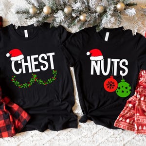 Couples Christmas Shirts, Funny Christmas Shirt Gift for Couple Chest Nuts Shirt Boyfriend Christmas Gift Husband Ugly Christmas Sweater Men