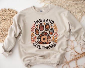 Paws And Give Thanks Fall Shirt, Autumn Dog Lover T-Shirt, Thanksgiving Paw Print Tee, Pet Owner Gift, Thanksgiving Gift, Autumn Leaves Top