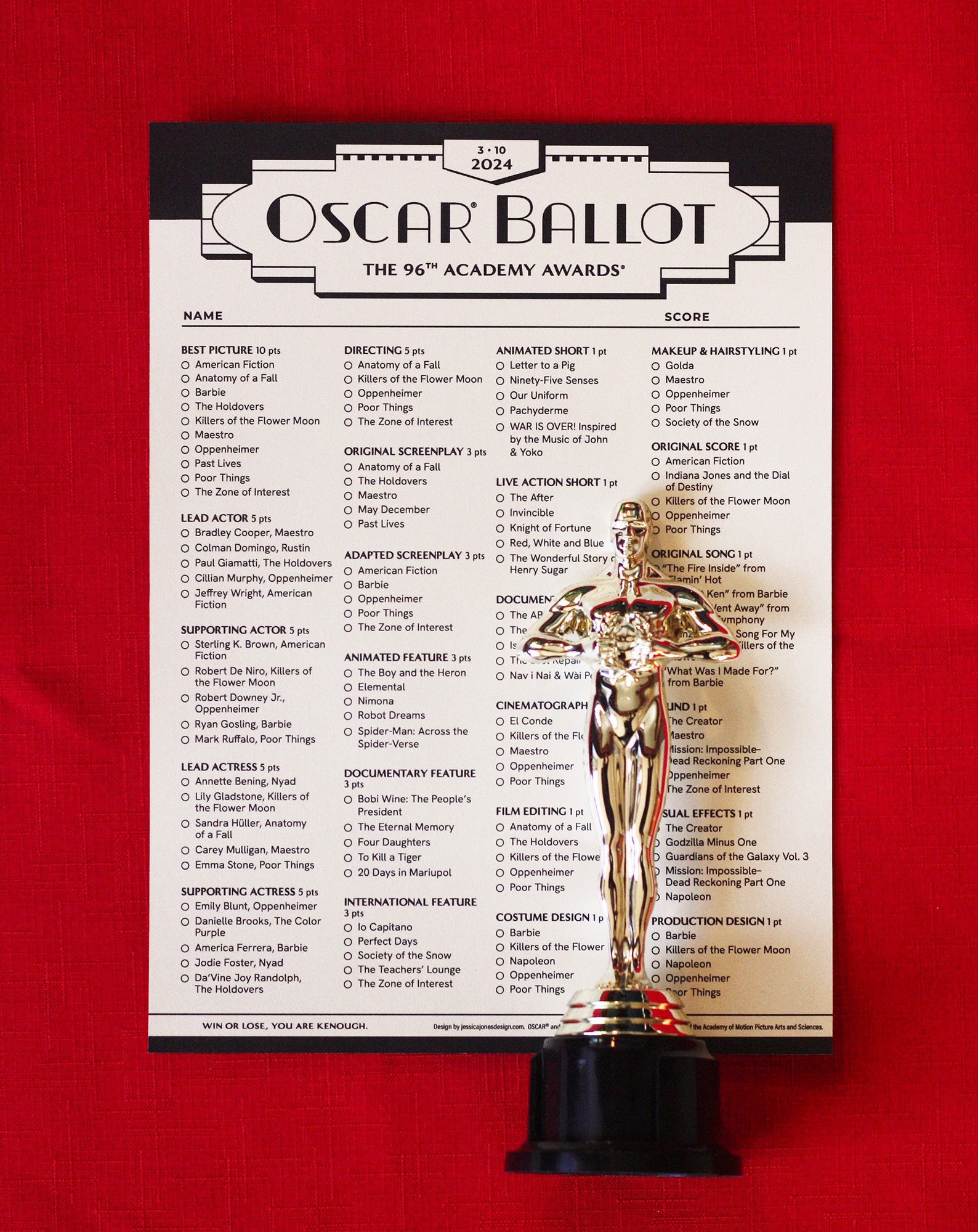 Buy 2024 Oscar Ballot With Points System Oscar Bingo Gameprintable Pdfs