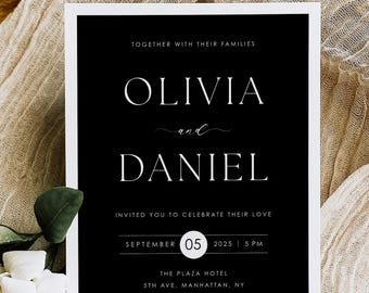 Black Wedding Invitation Template Modern & Minimalist Printable Invite Editable Templates Black and White Wedding Stationery