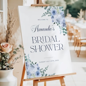 Dusty Blue Bridal Shower Welcome Sign Template Editable Floral Bridal Shower Poster Printable Blue Wedding Shower Sign Modern Shower Decor