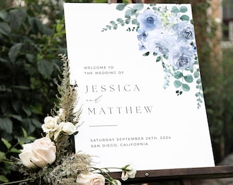 Blue Wedding Welcome Sign Template Editable Wedding Decor Blue Entrance Sign Bridal Shower Reception Sign Instant Download DIY Template
