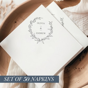 Custom Monogram Napkins Personalized Wedding Napkins with Couple Names Elegant Cocktail Napkins for Reception Dinner or Bridal Shower Decor