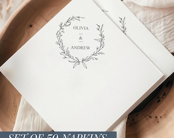 Custom Monogram Napkins Personalized Wedding Napkins with Couple Names Elegant Cocktail Napkins for Reception Dinner or Bridal Shower Decor