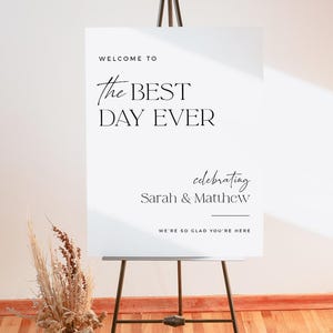 Modern Wedding Welcome Sign Customizable Template Instant Download Black White Minimalist Decor DIY Bride Printable Best Day Ever Personalized Couple Names