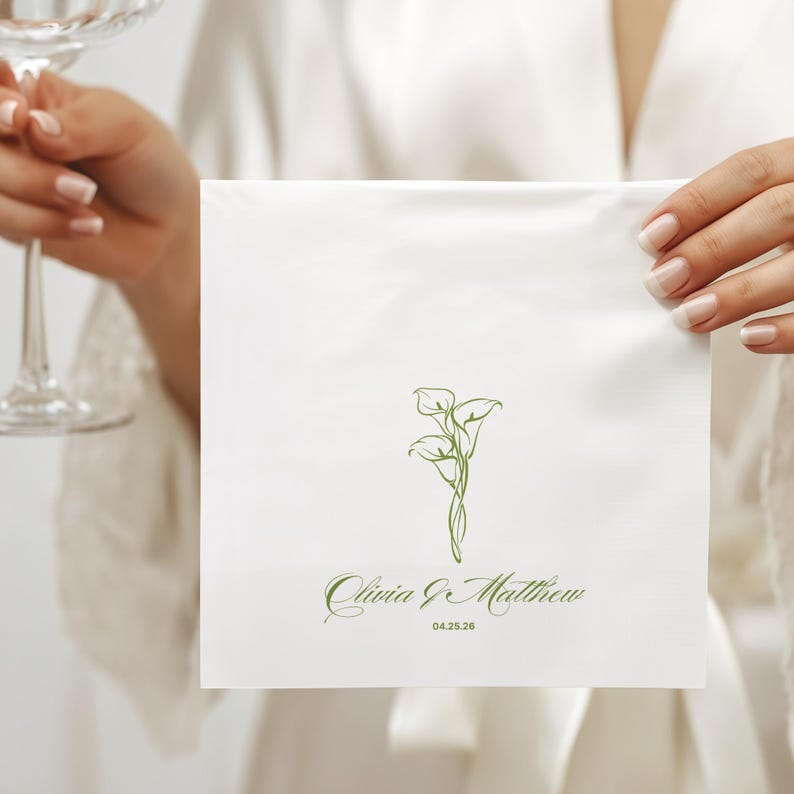 Custom Wedding Napkins Personalized Calla Lily Cocktail Napkins With ...