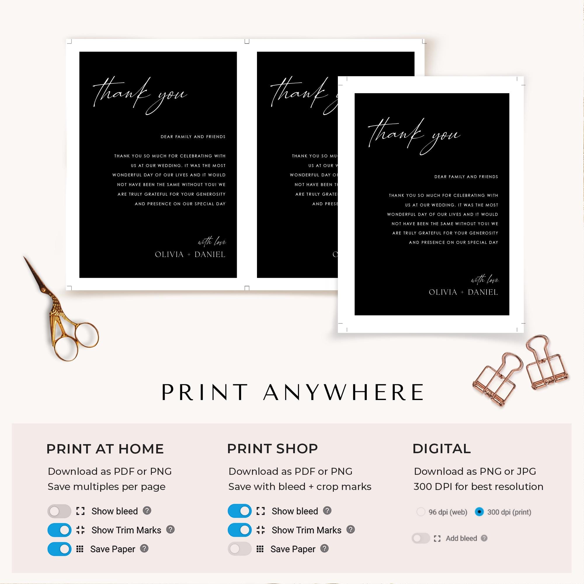 Wedding Thank You Card Printable Template Custom Photo Digital Wedding ...