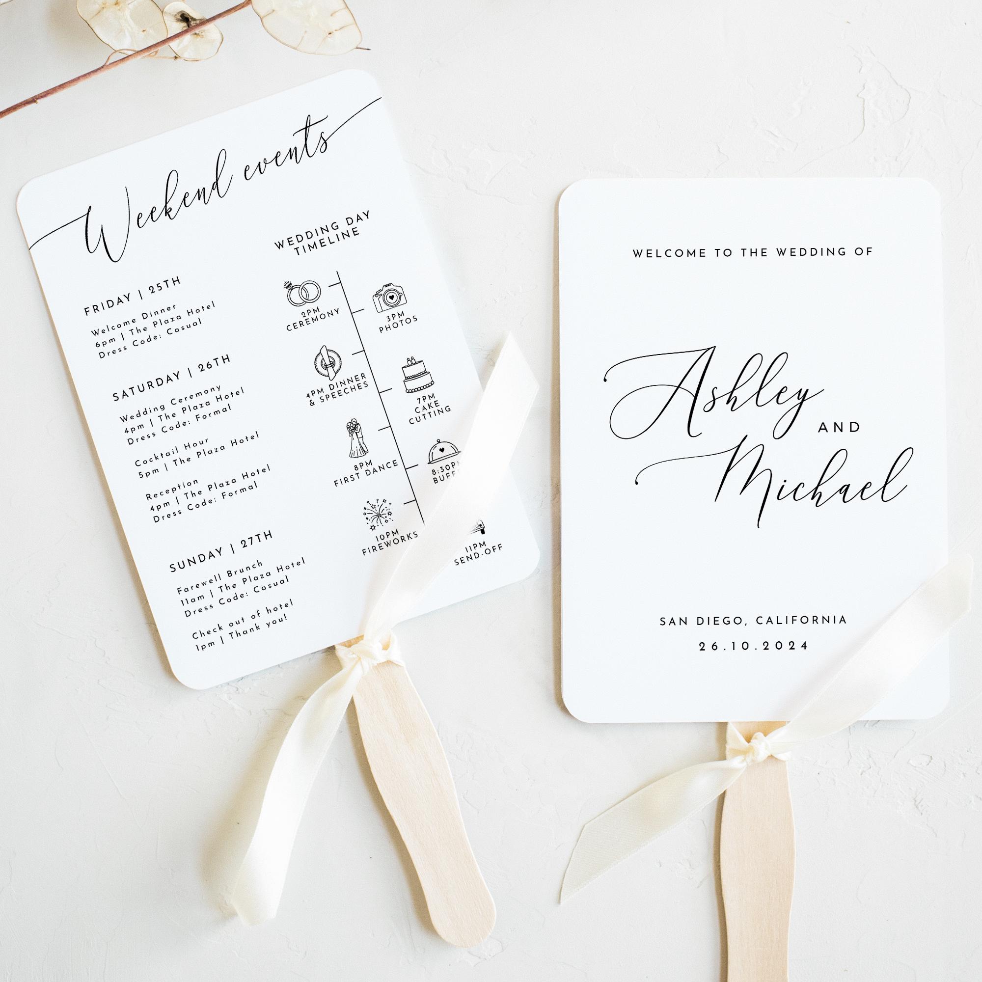 Plantilla de programa de abanicos para bodas Programa de cronología de bodas Descarga instantánea Programas de ceremonias de bodas imprimibles Program