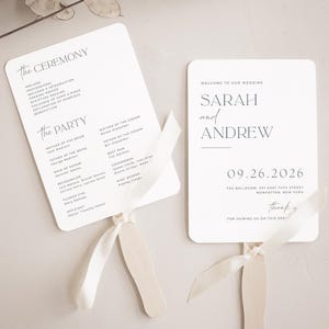 Personalized Wedding Program Fan Template Outdoor Summer Ceremony Timeline Elegant Printable DIY Minimalist Custom Order of Service