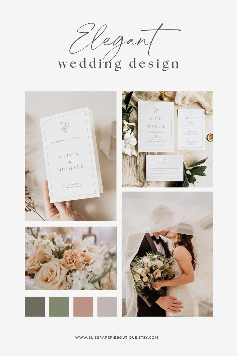 DIY Wedding Invitations Customizable Templates Elegant Suite Minimalist Design Floral Stationery Bundle RSVP Menu Save Date Thank You Cards Affordable Set